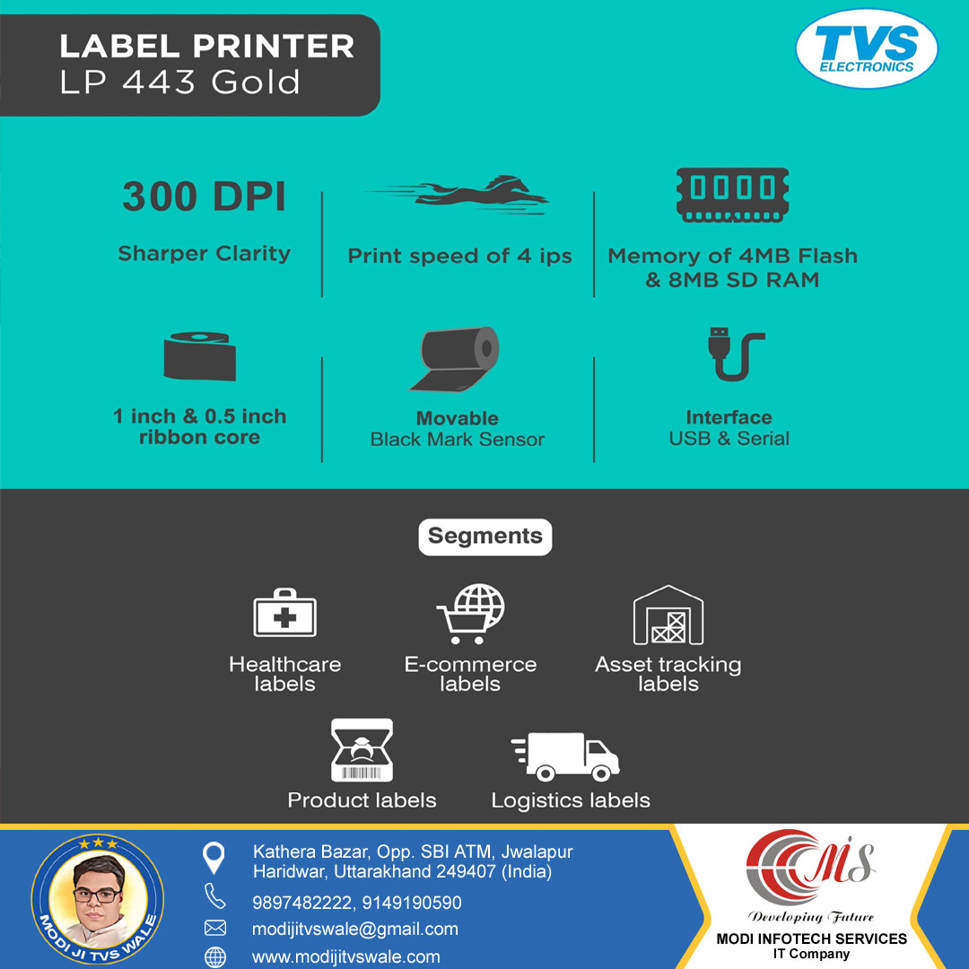 TVS LP 443 Gold Barcode Printer